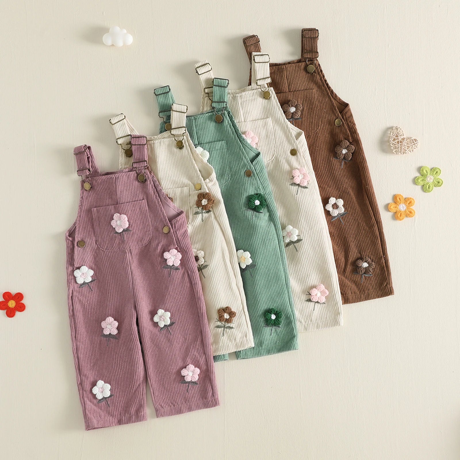 Flower Power Embroidery Corduroy Dungarees