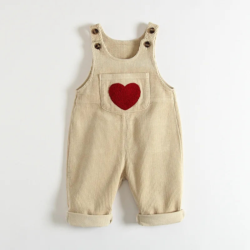 Embroidery Heart Corduroy Dungarees