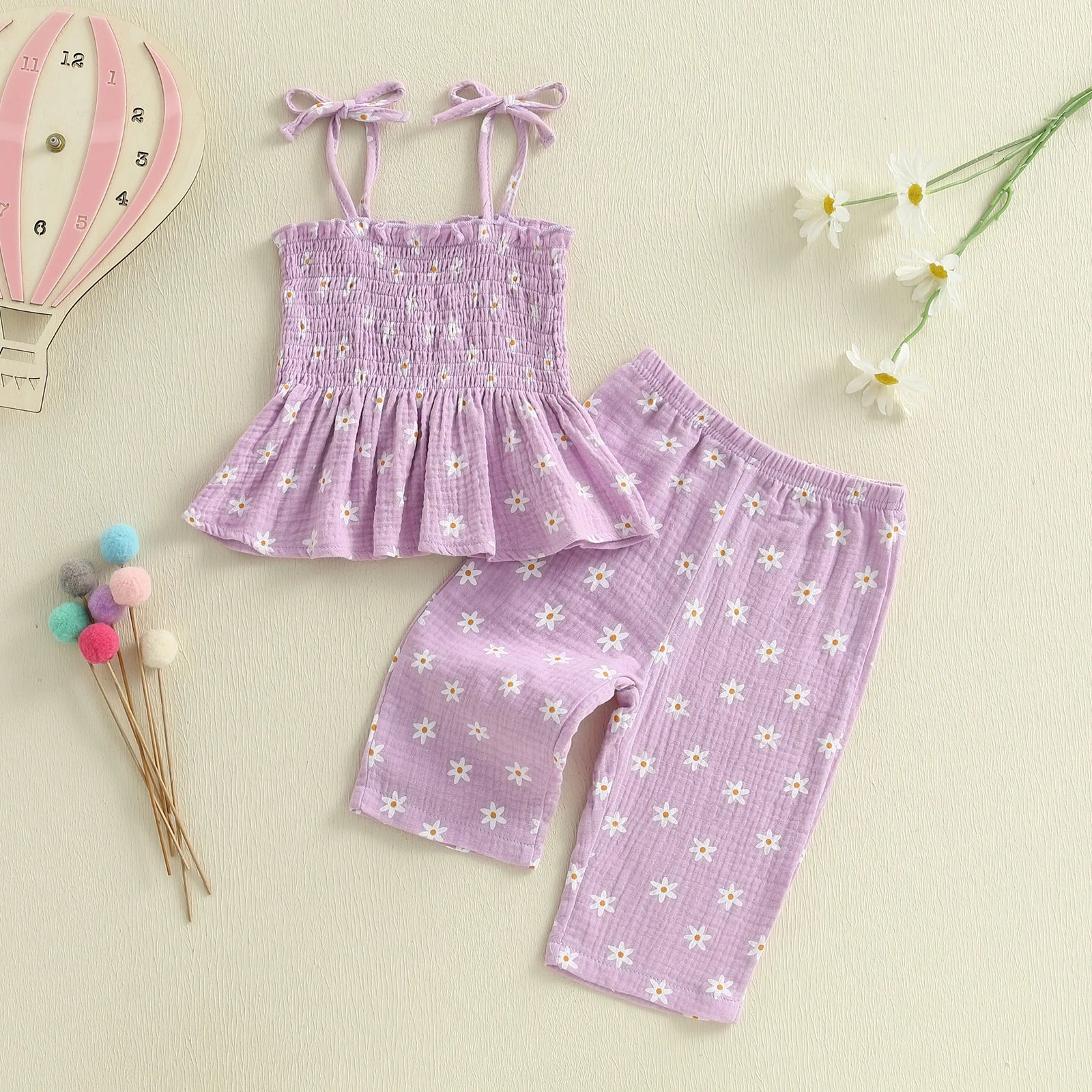 Daisy Print Tie-up Camisole & Trousers Set