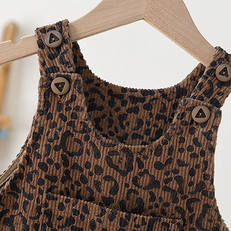 Leopard Print Corduroy Dungarees