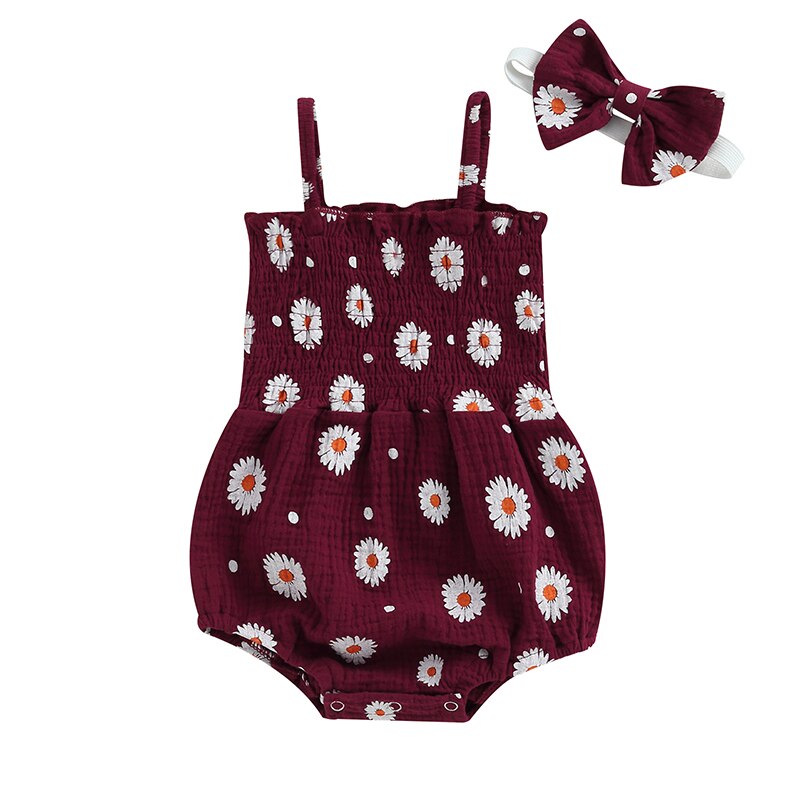 Daisy Print Bandage Romper & Headband