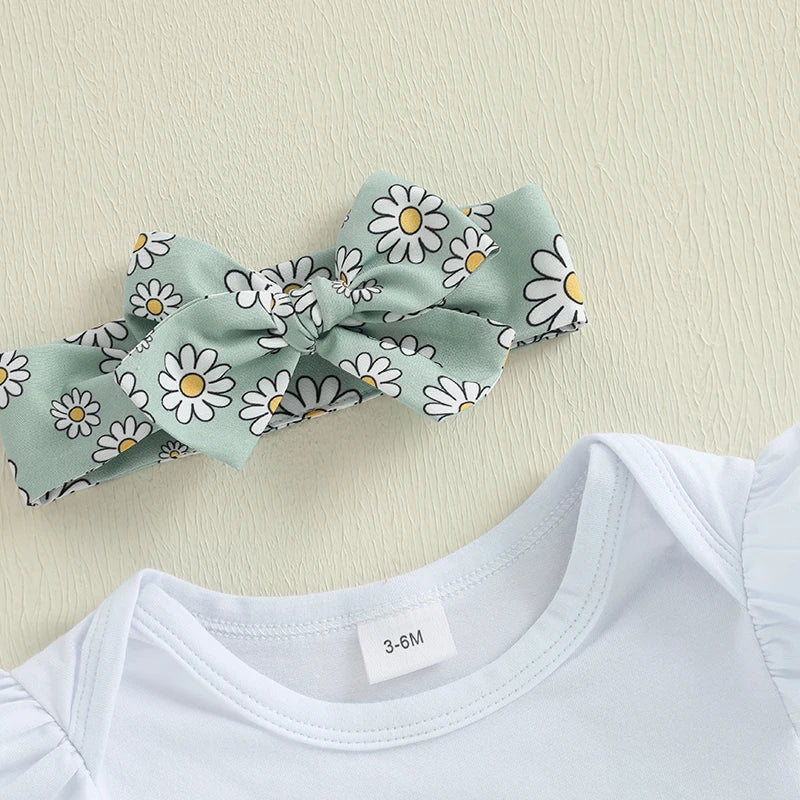 Mama's Mini Daisy Print Romper, Shorts & Headband Set
