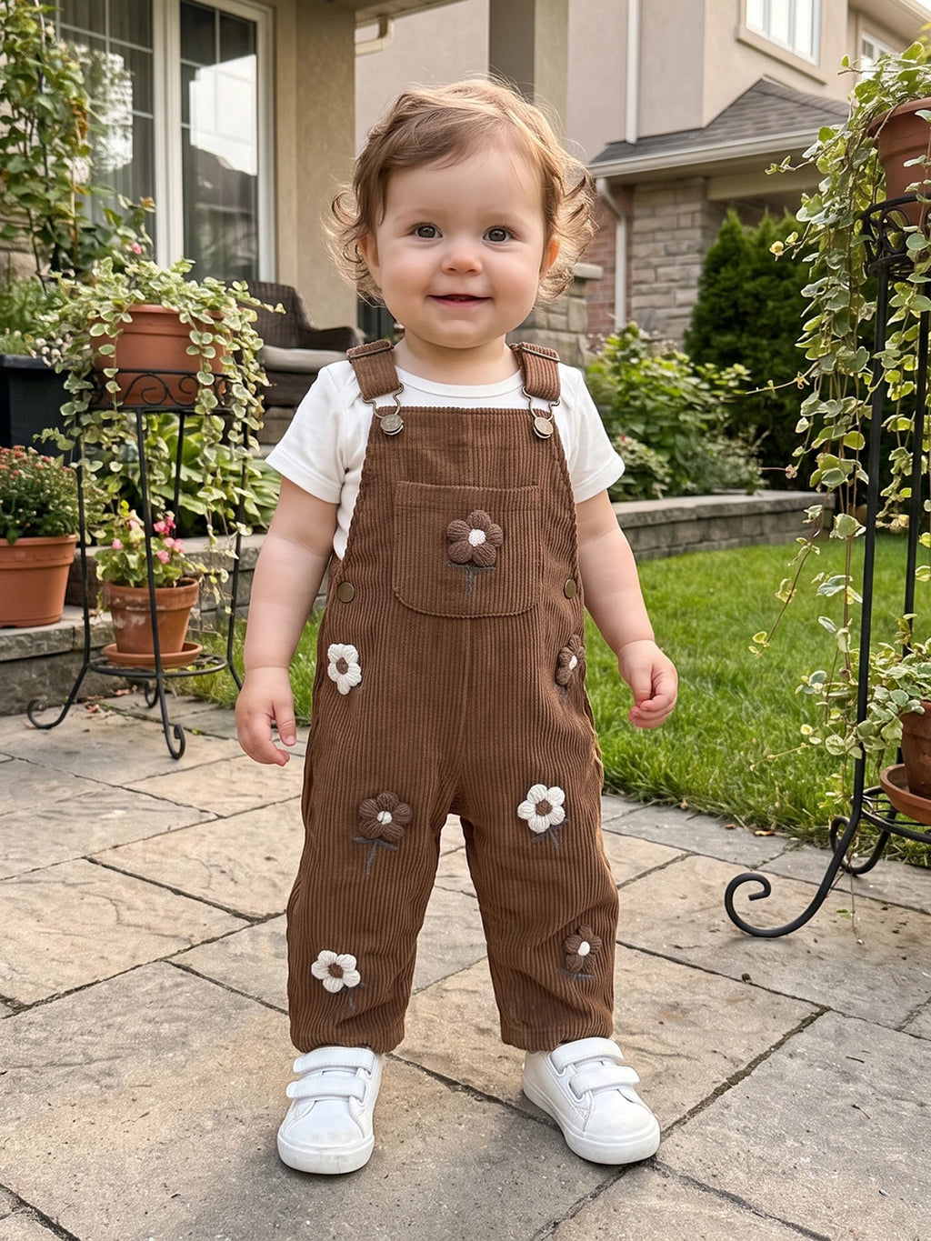 Flower Power Embroidery Corduroy Dungarees