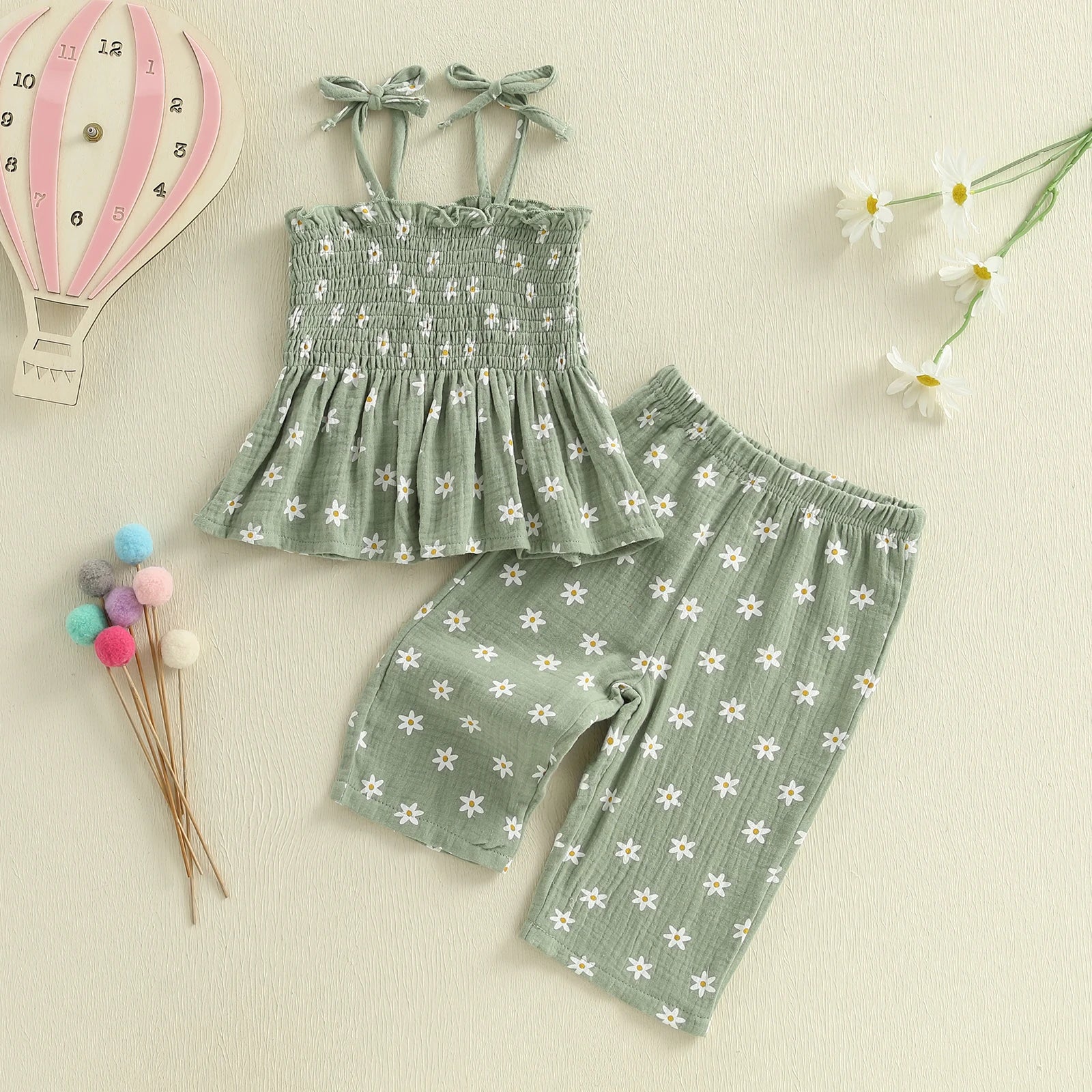 Daisy Print Tie-up Camisole & Trousers Set