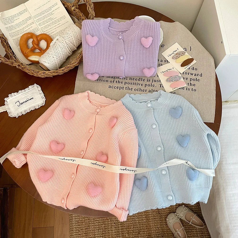 3D Mini Pastel Hearts Cardigan