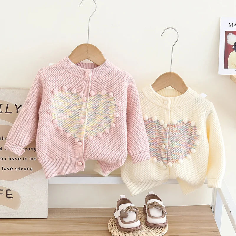 Pom Pom Pastel Contrast Heart Cardigan