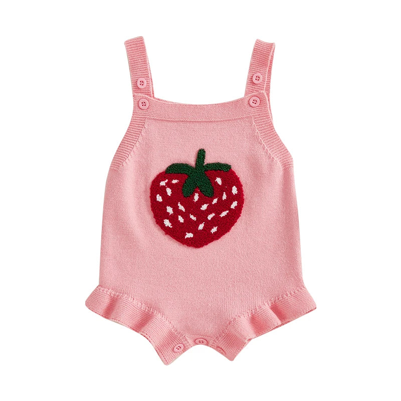Ruffle Trim Strawberry Knit Romper