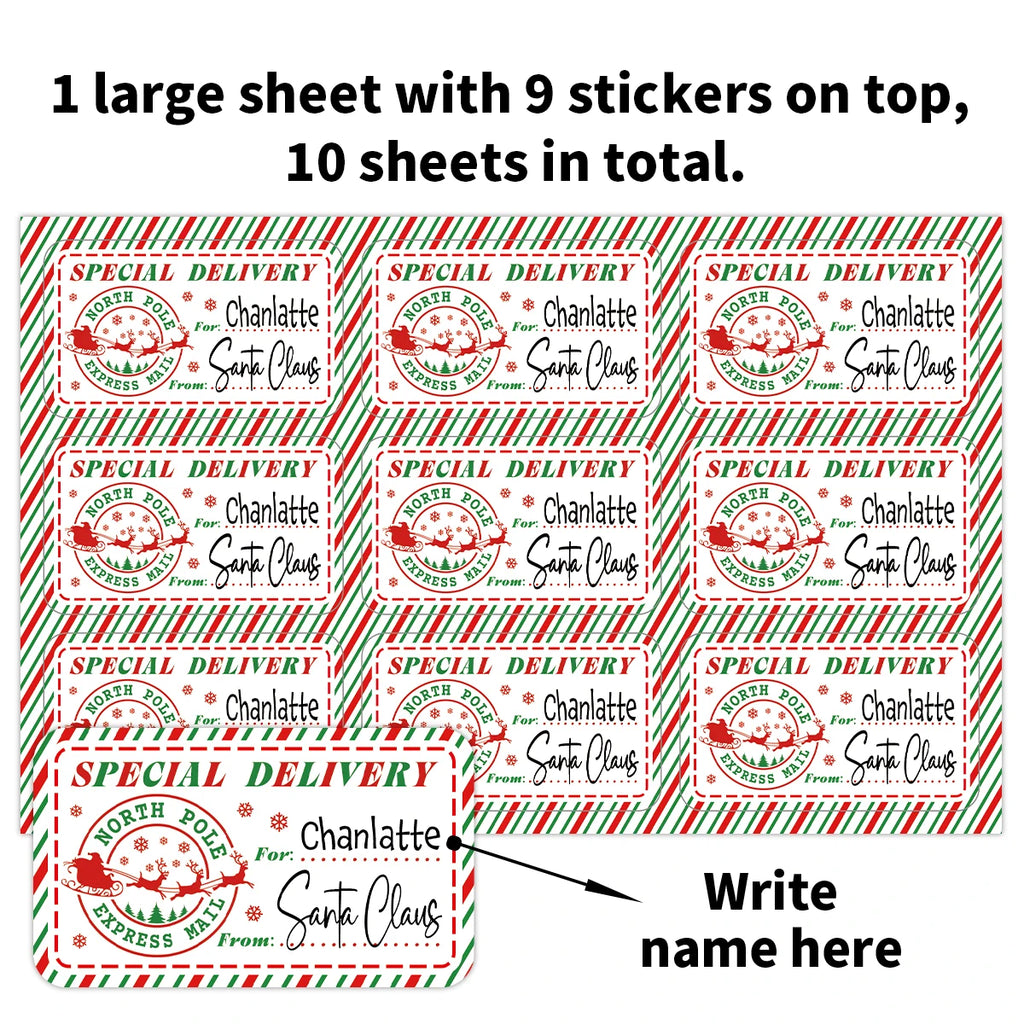 Personalised Santa Mail Stickers - Official North Pole Delivery Labels (90pcs)