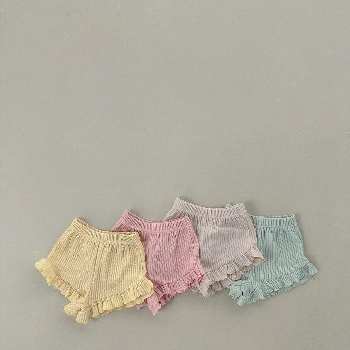 Ribbed Pastel Top & Ruffle Shorts Set