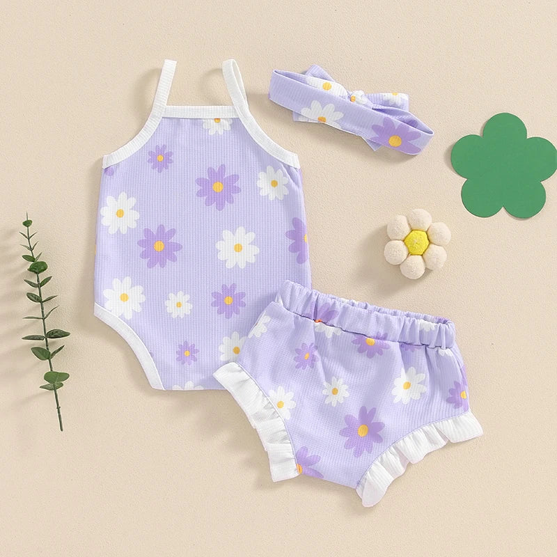 Flower Print Romper, Bloomers & Headband Set