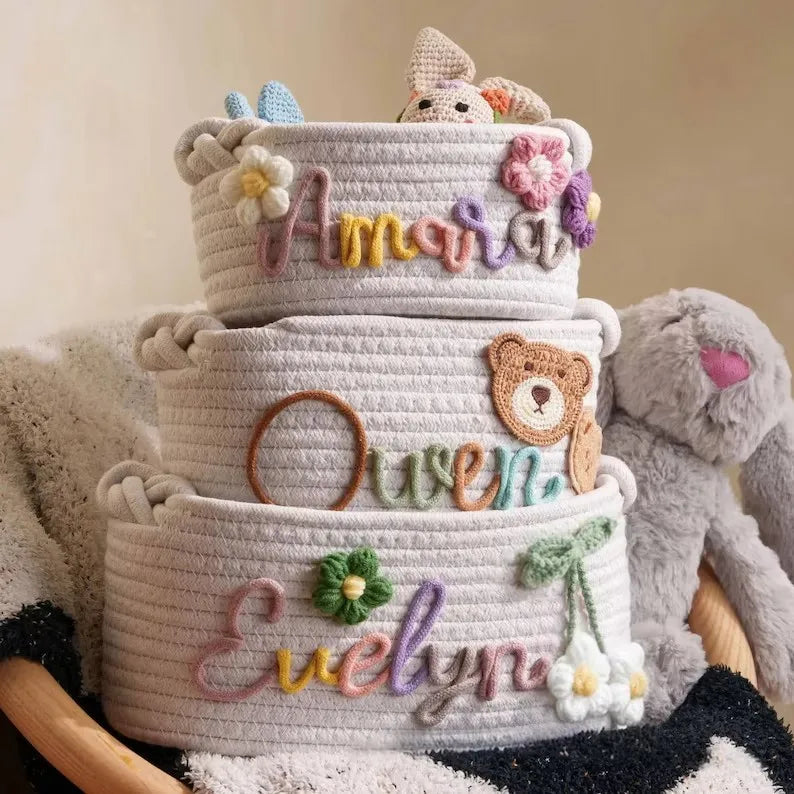 Personalised Name Cotton Rope Storage Basket