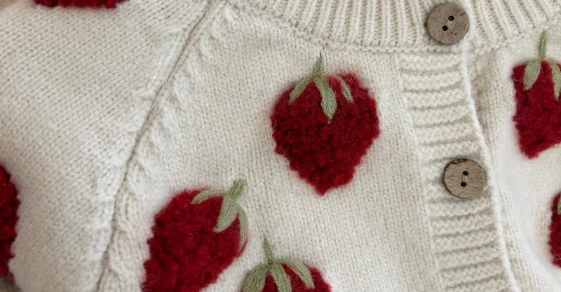 Embroidered 3D Strawberry Cardigan