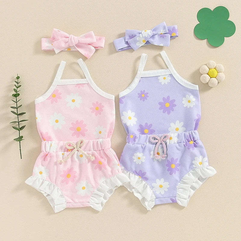 Flower Print Romper, Bloomers & Headband Set