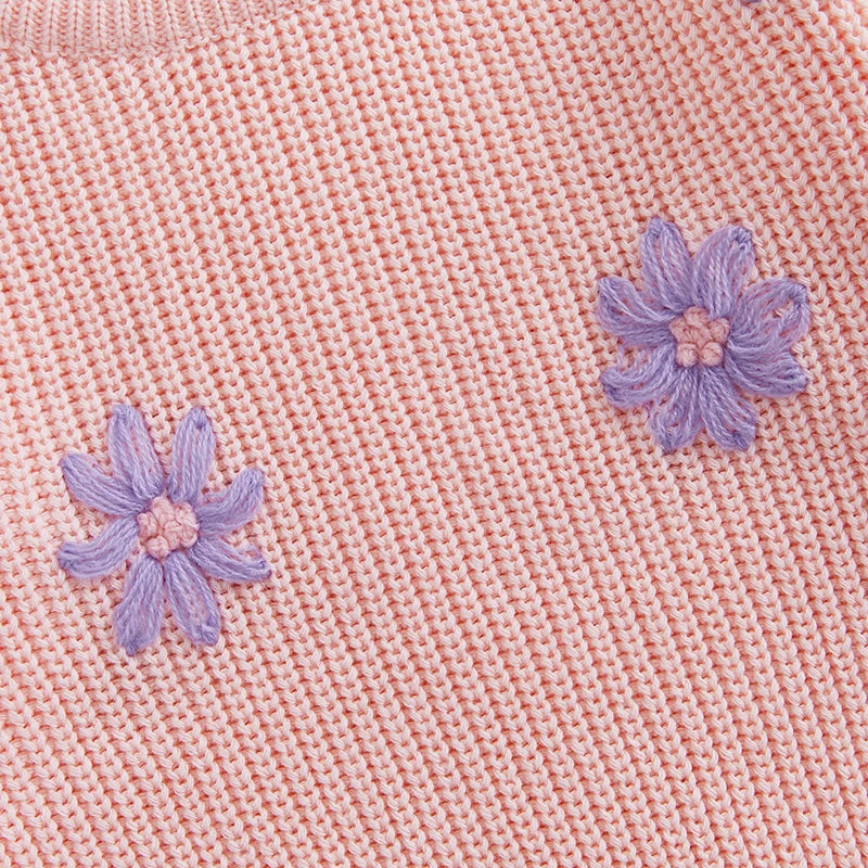 Lavender Flower Embroidery Knit Jumper