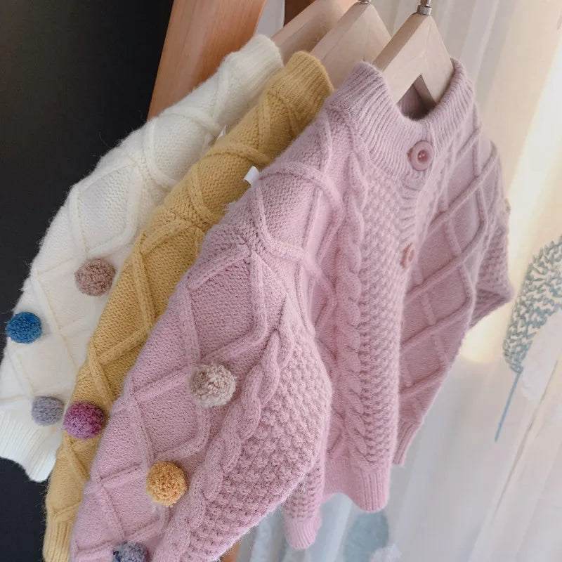 Chunky Pom Pom Knit Cardigan