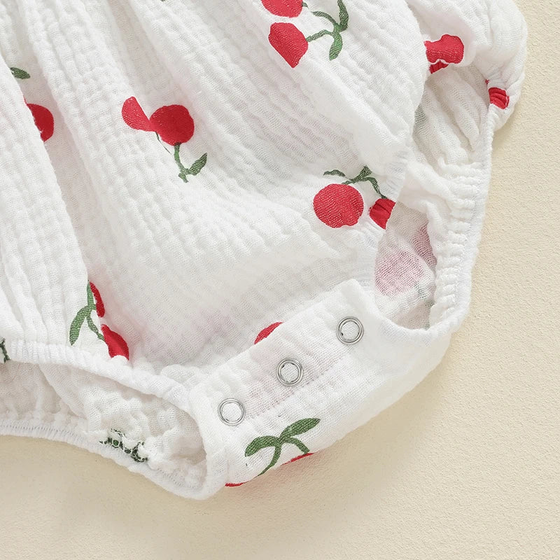Cherry Print Smocked Romper & Headband
