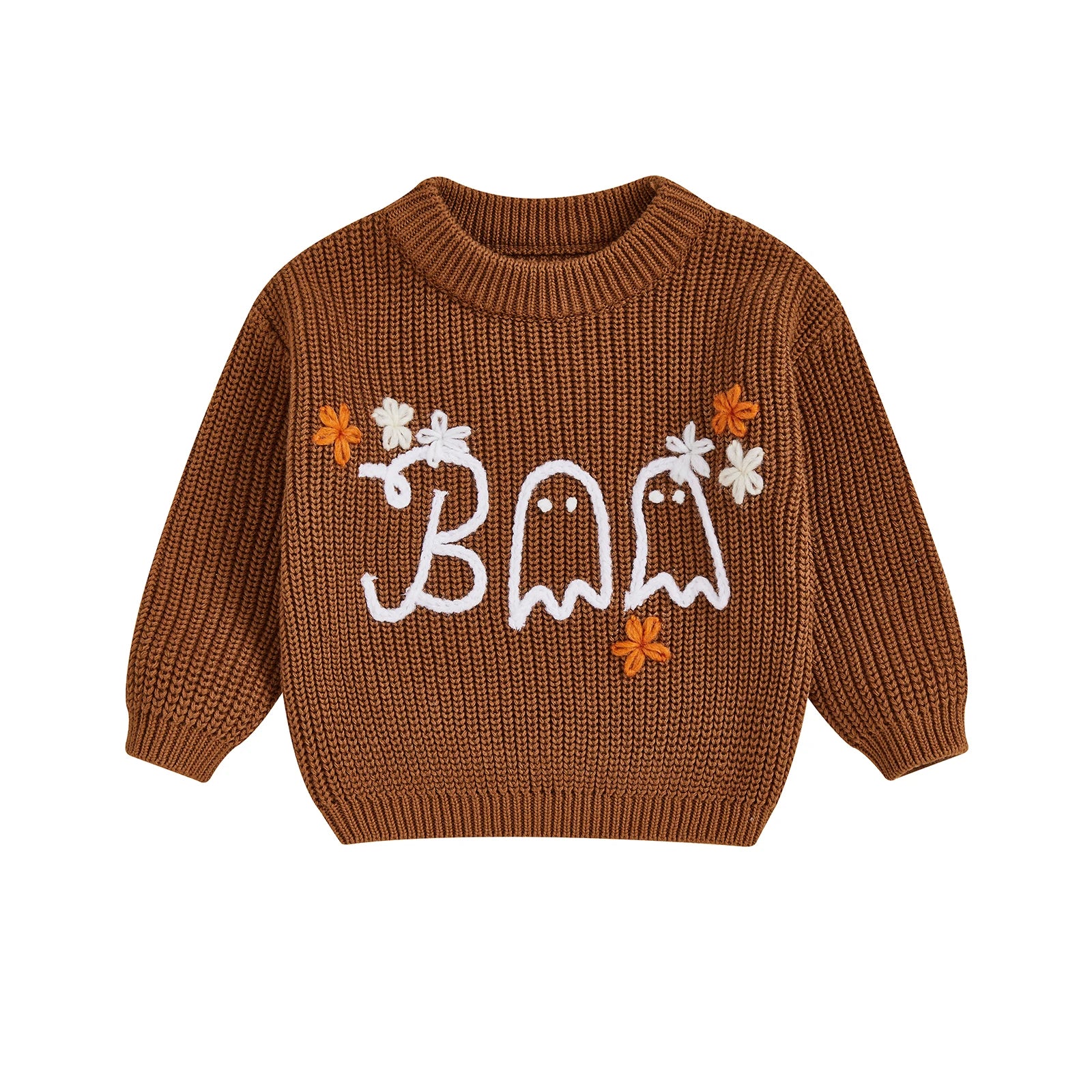BOO Ghost Flower Embroidered Pullover