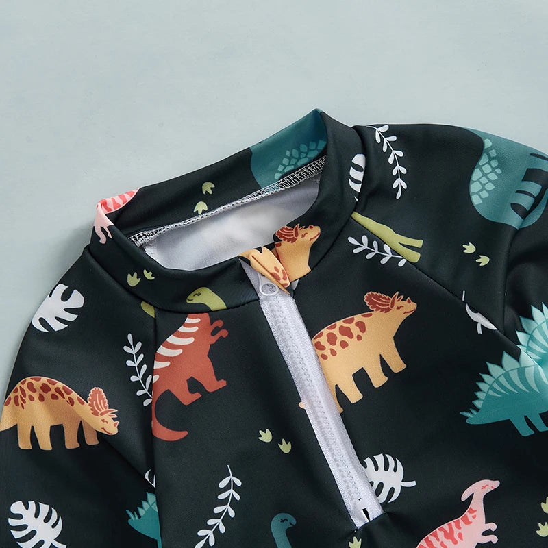 Colourful Dino Print Swimsuit with Hat 2 Piece