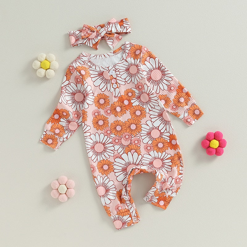 Ribbed Flower Power Romper & Headband