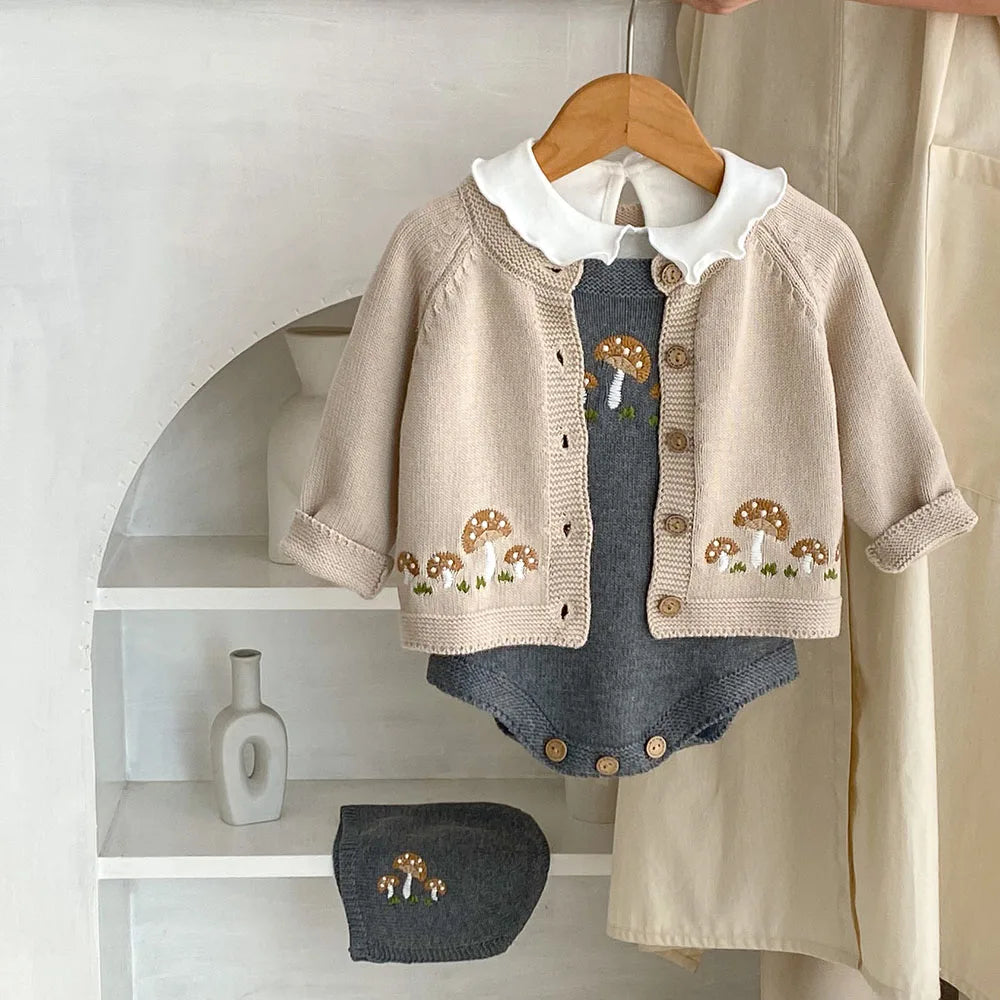 Neutral Toadstool Embroidery Cardigan