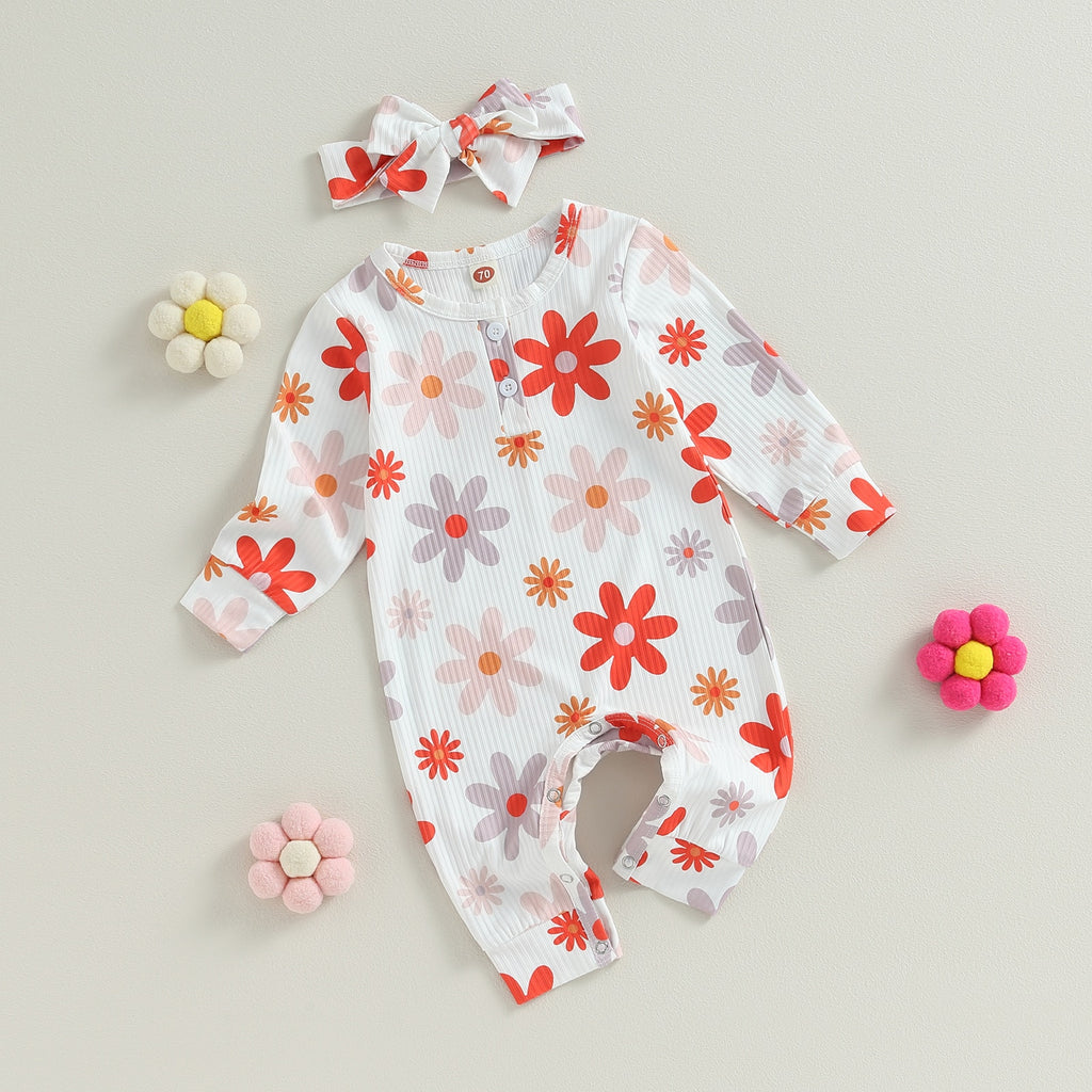 Ribbed Flower Power Romper & Headband