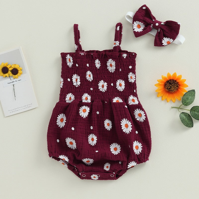 Daisy Print Bandage Romper & Headband