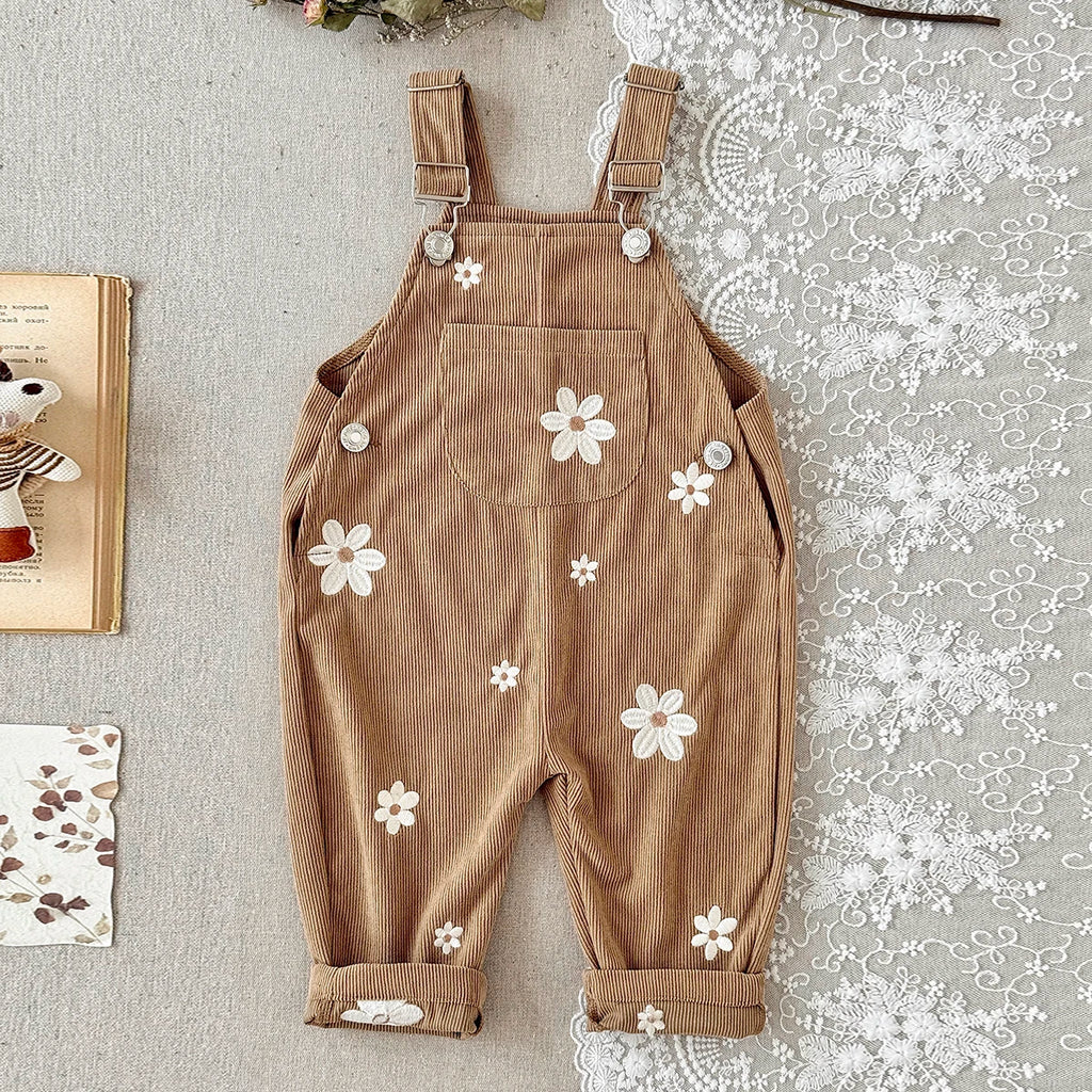 Corduroy Daisy Embroidery Dungarees