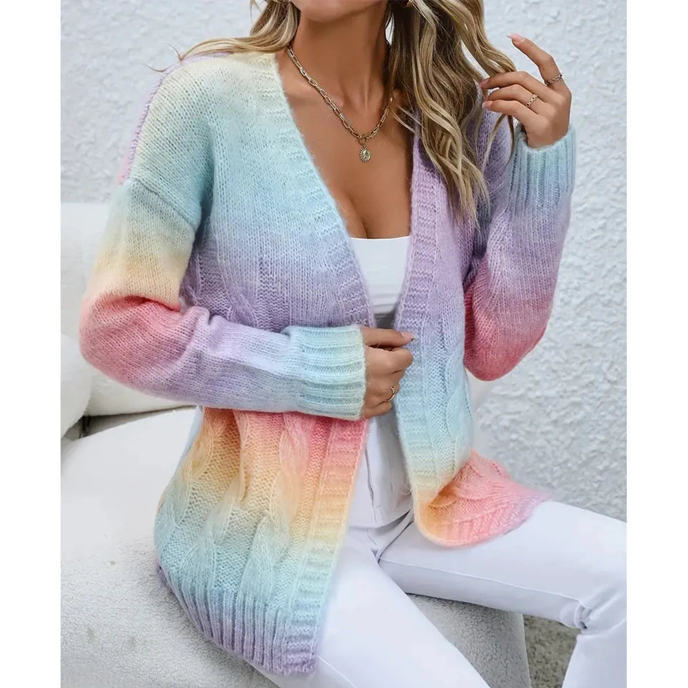 Women's Pastel Ombre Rainbow Cardigan