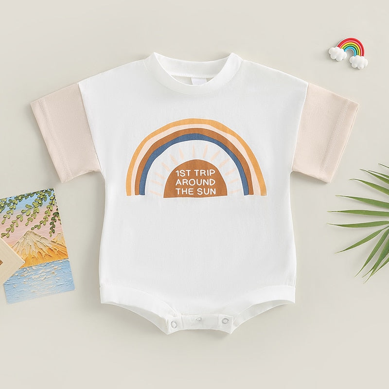 First Trip Around The Sun Rainbow Romper