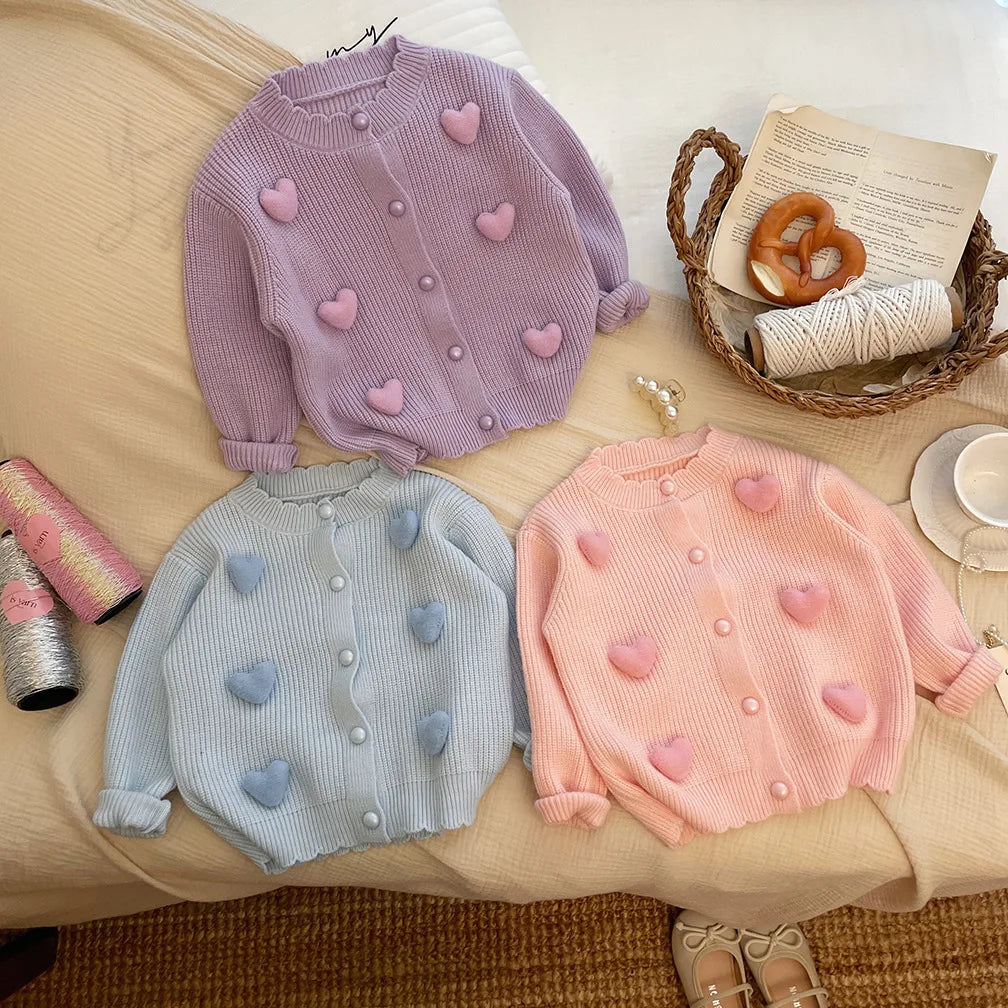 3D Mini Pastel Hearts Cardigan