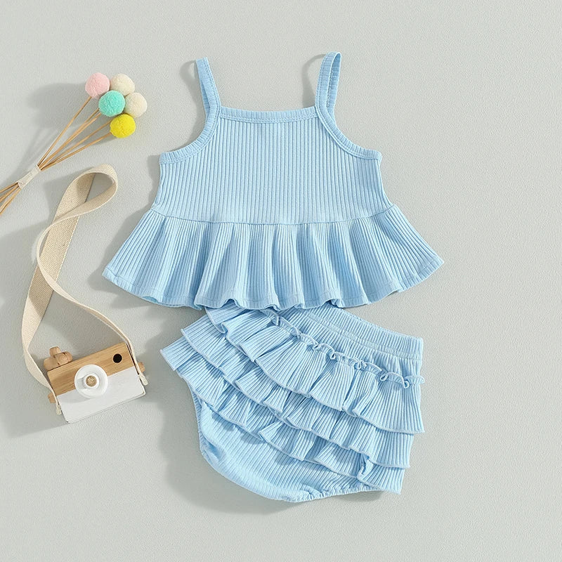 Ribbed Ruffle Peplum Set