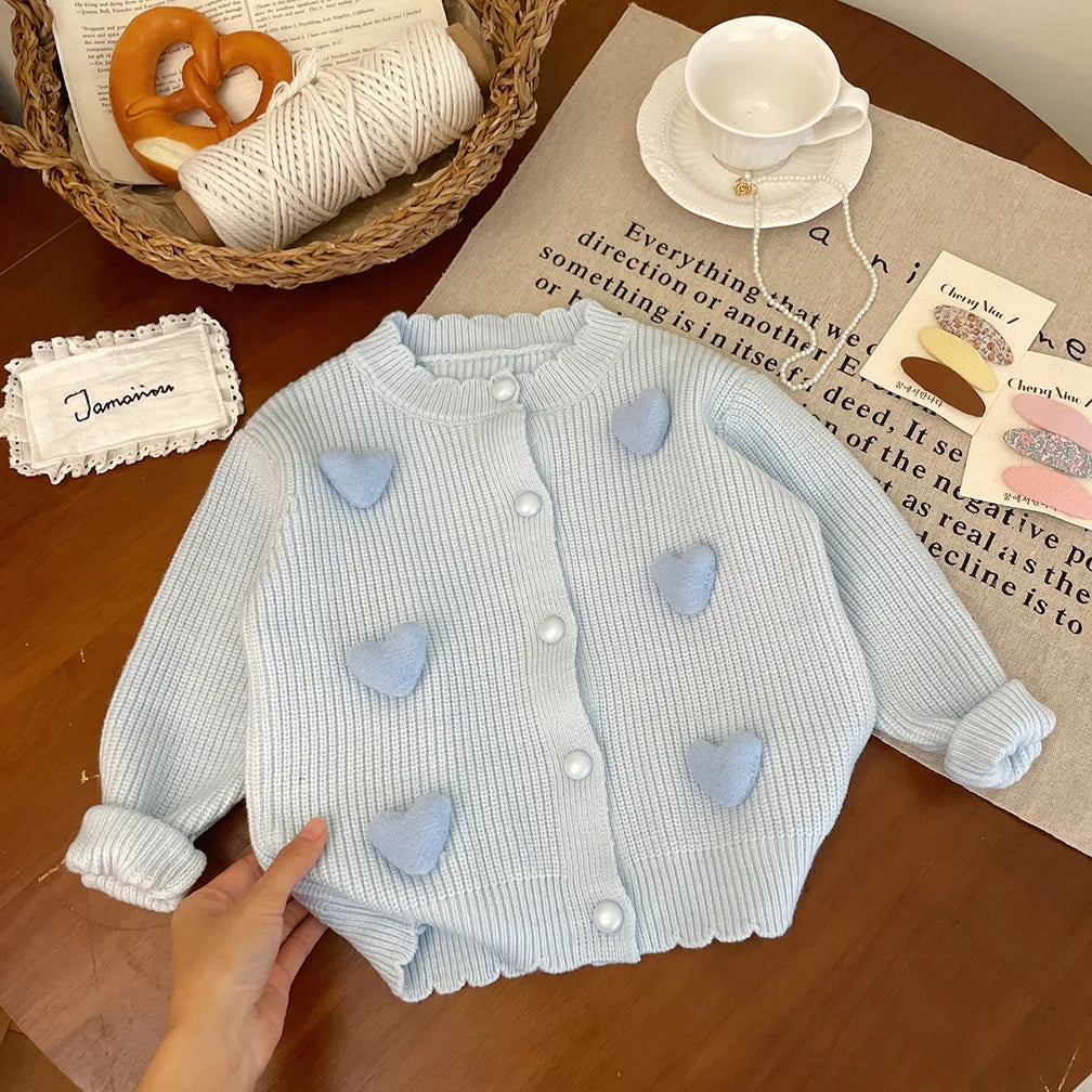 3D Mini Pastel Hearts Cardigan