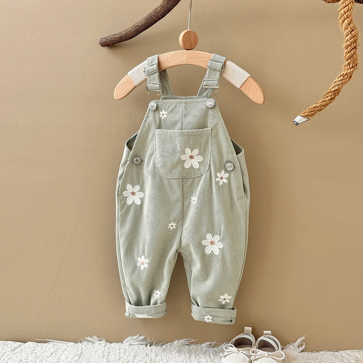 Corduroy Daisy Embroidery Dungarees