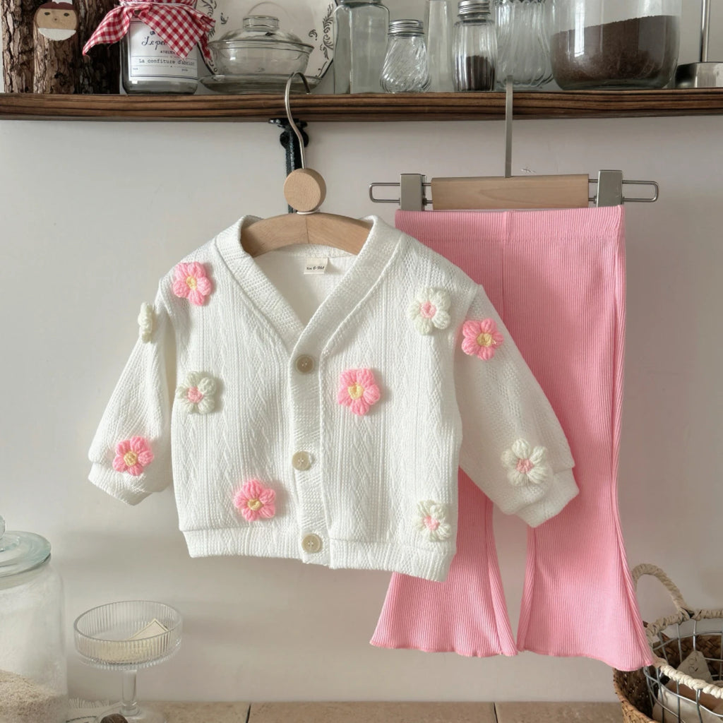 Pink Petal Knit Cardigan & Trouser Set