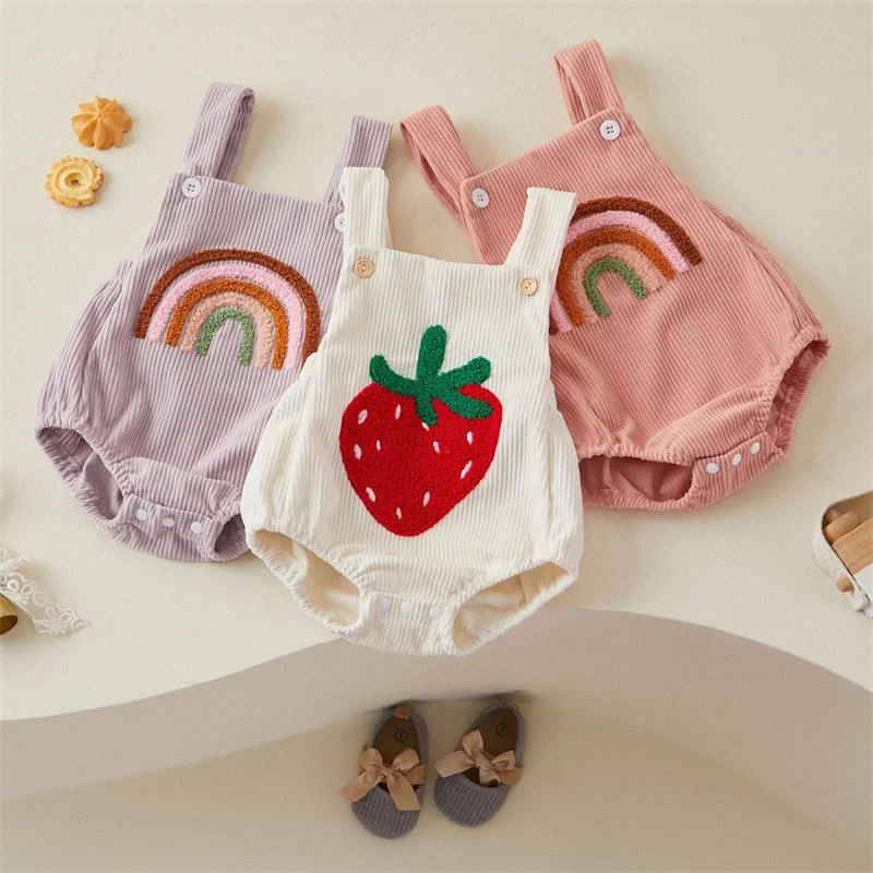 Corduroy Rainbow/Strawberry Romper