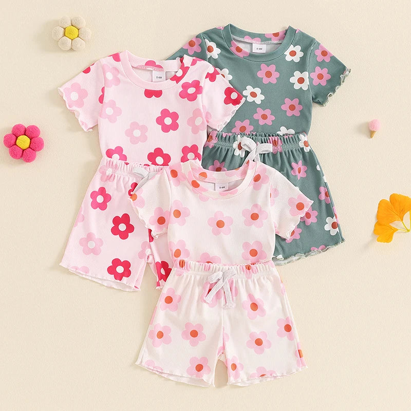 Flower Power Ribbed Tee & Shorts Set