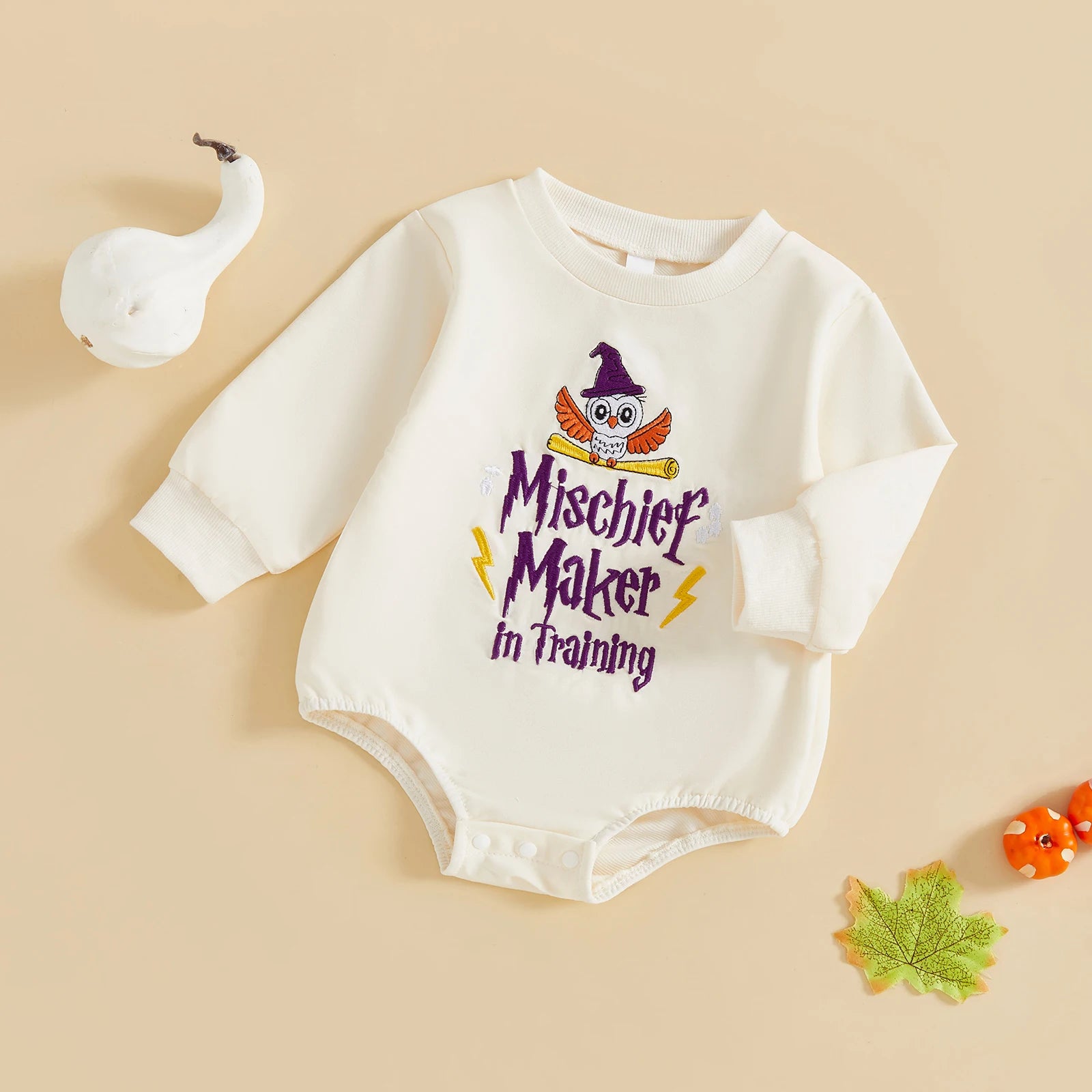 Mischief Maker in Training Embroidery Romper