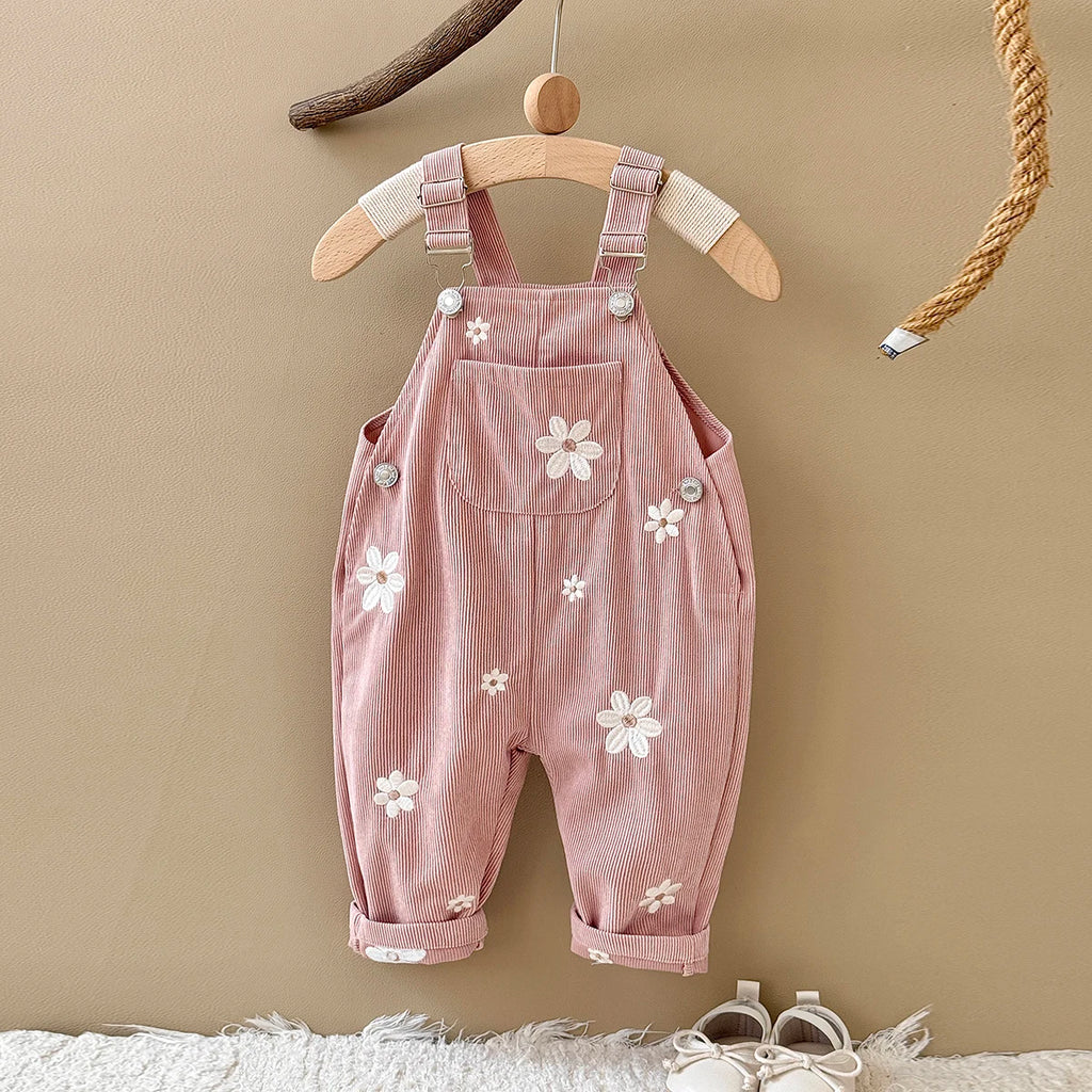Corduroy Daisy Embroidery Dungarees