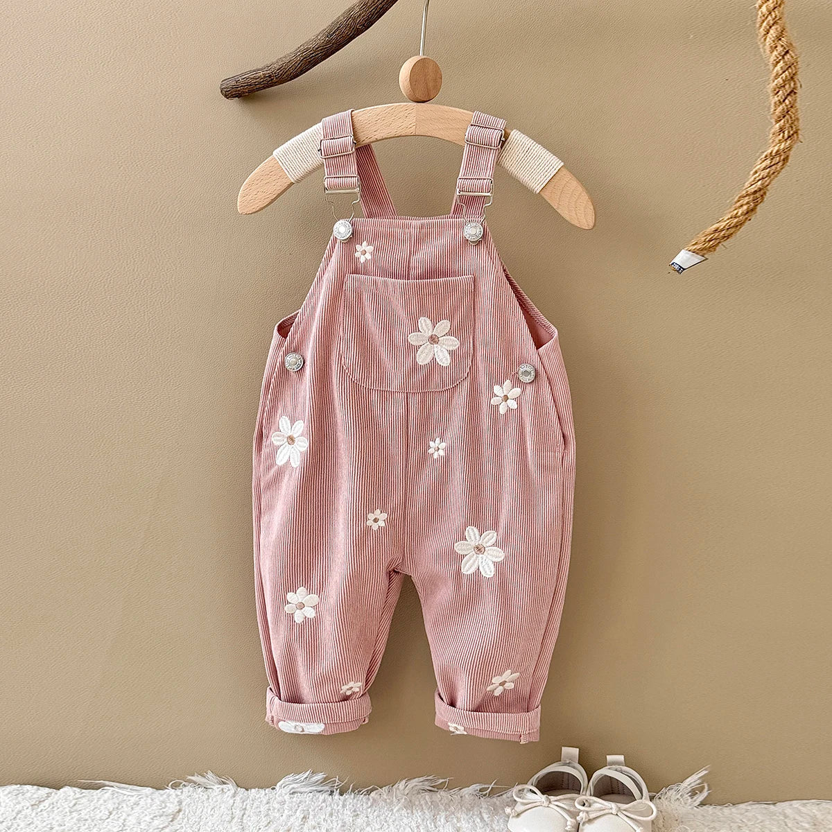 Corduroy Daisy Embroidery Dungarees