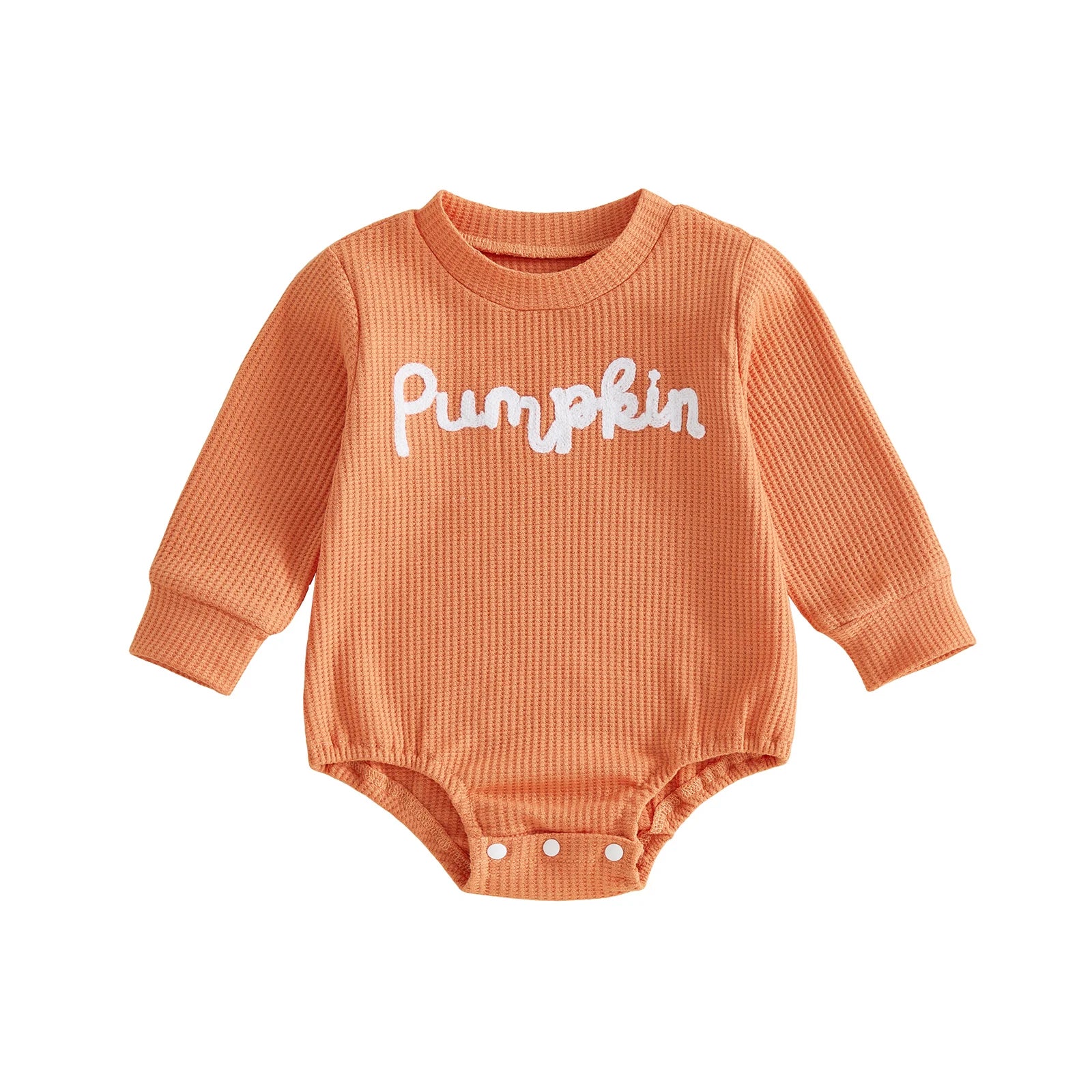 Pumpkin Embroidered Ribbed Romper