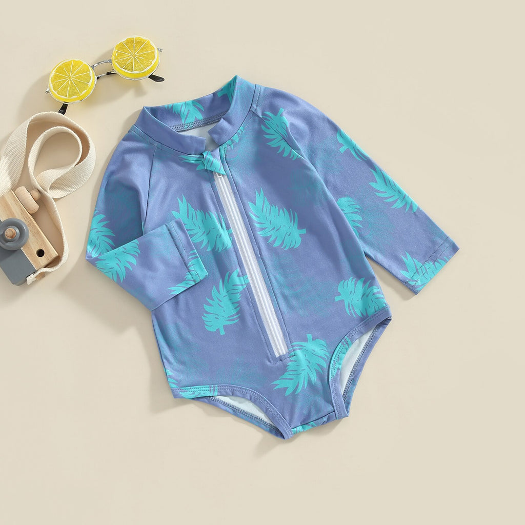 Leaf Print Zip-up Swimsuit
