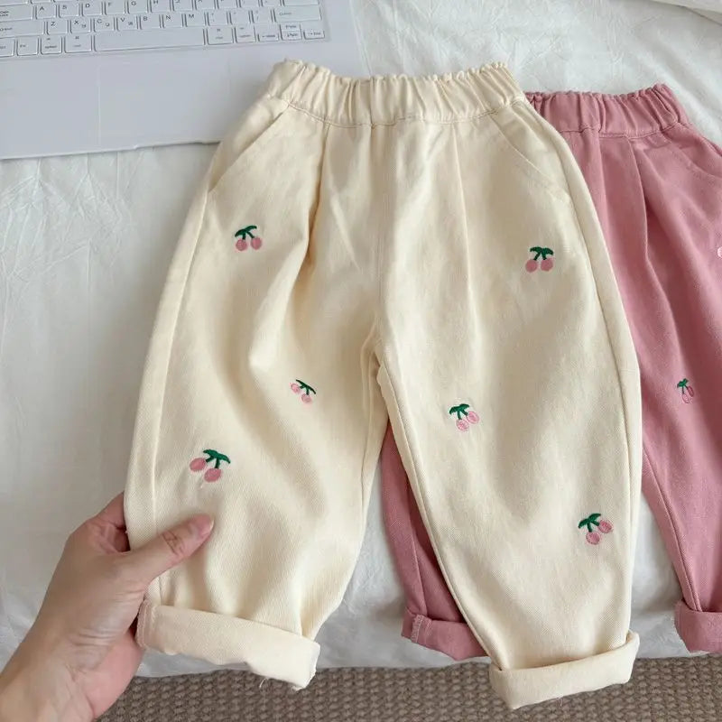 Cherry Embroidery Trousers