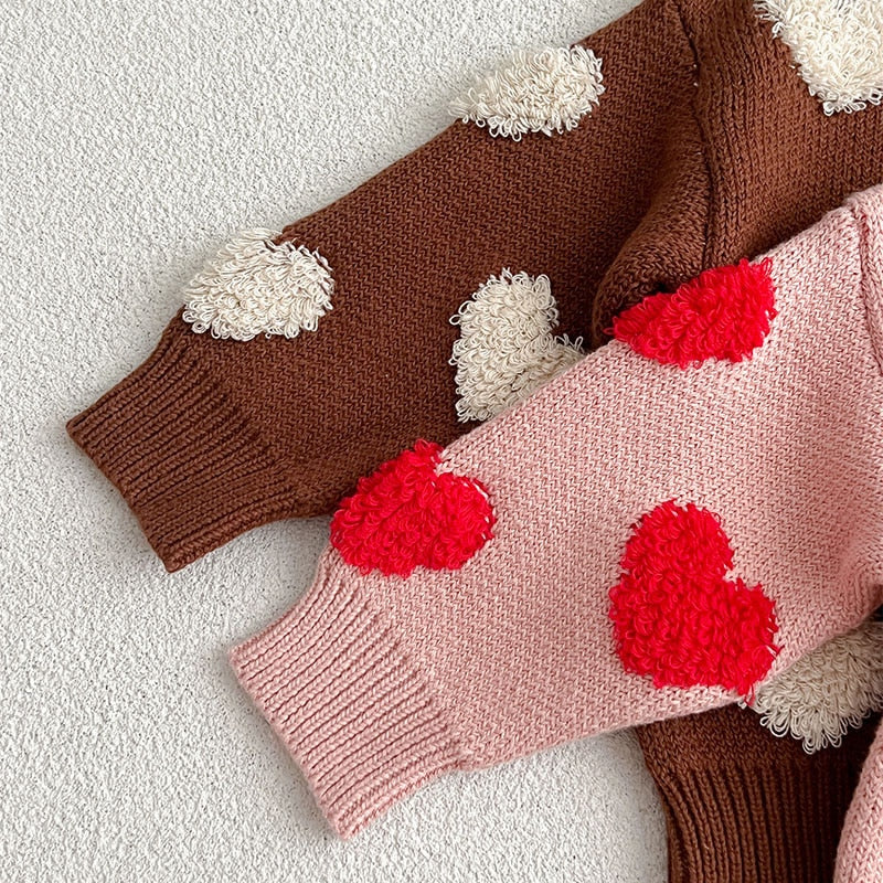 Fuzzy Heart Knit Pullover