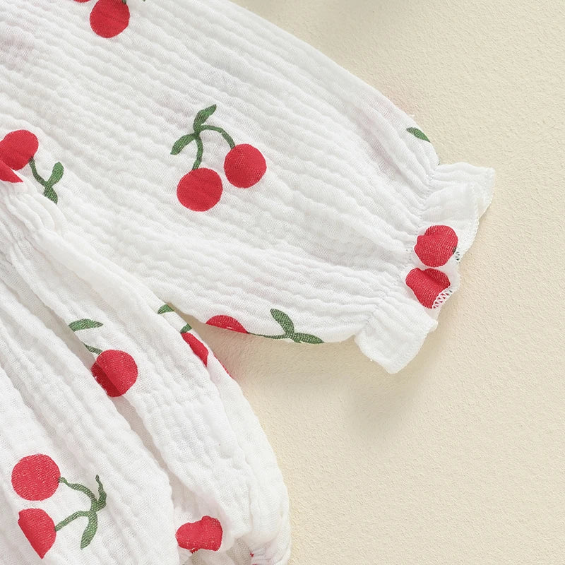 Cherry Print Smocked Romper & Headband