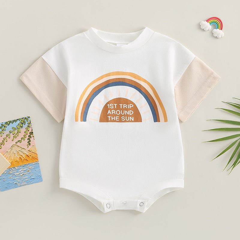 First Trip Around The Sun Rainbow Romper