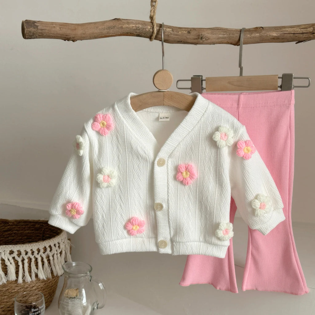 Pink Petal Knit Cardigan & Trouser Set