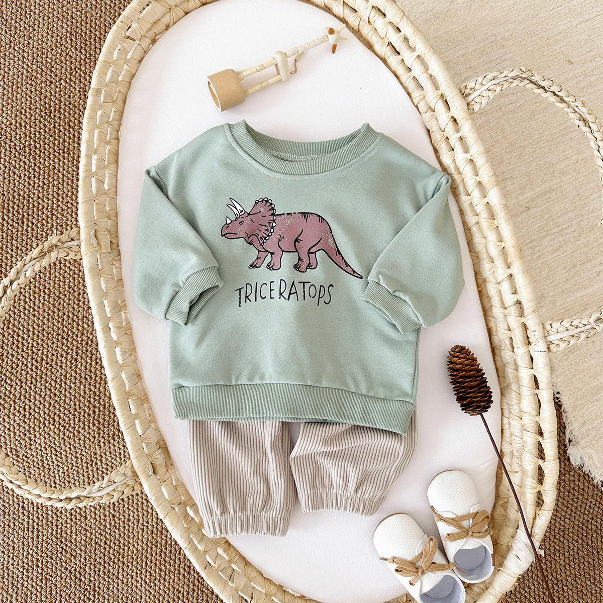Dinosaur Print Pullover & Corduroy Trousers Set