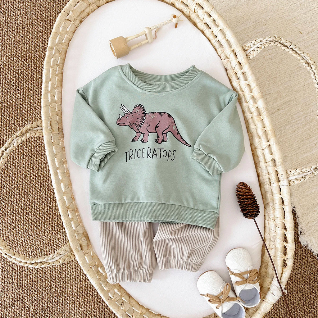 Dinosaur Print Pullover & Corduroy Trousers Set – Faye & Lyla Dinosaur Print Pullover & Corduroy Trousers Set – Faye & Lyla