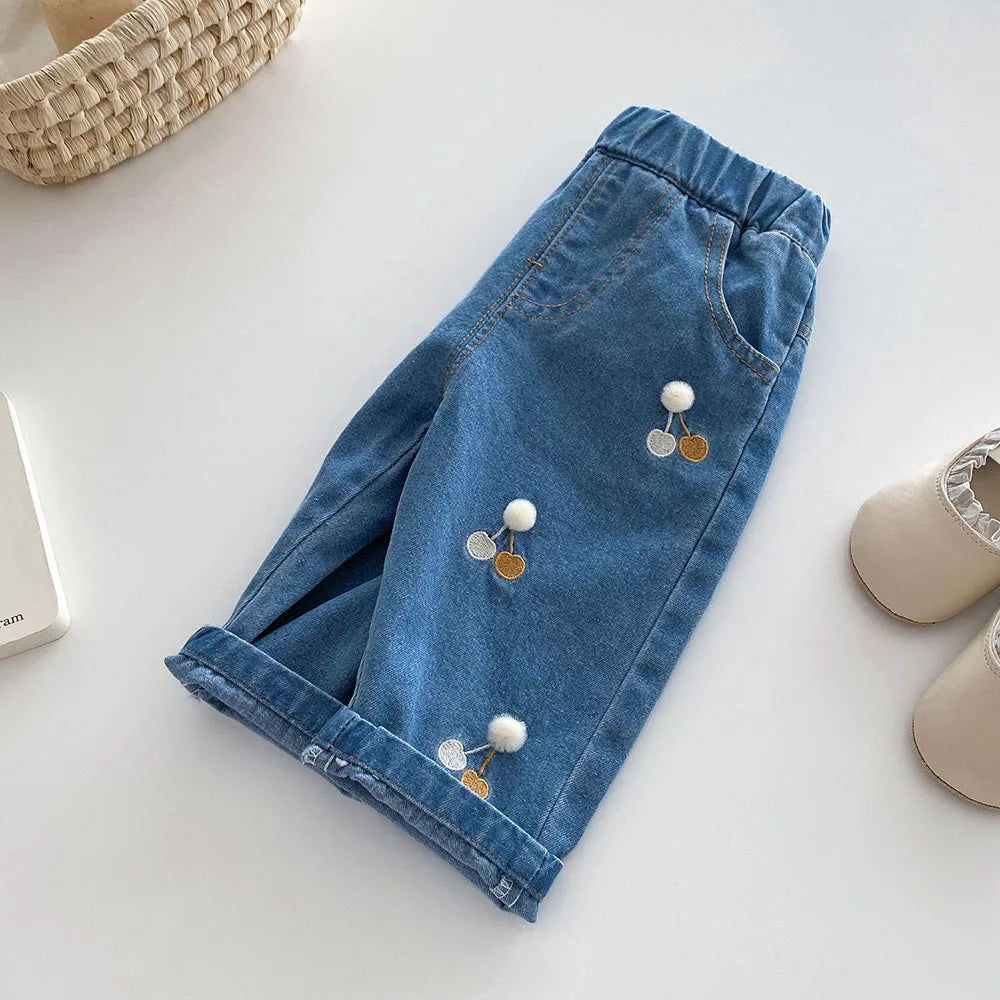 Cherry Embroidery Jeans