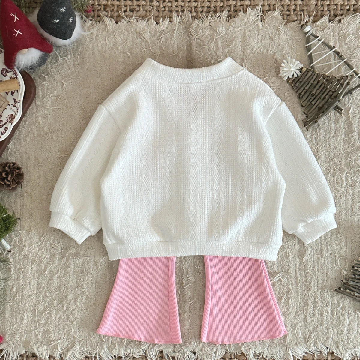 Pink Petal Knit Cardigan & Trouser Set